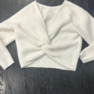 Open Edit Chic White Twist-Front V-Neck Sweater